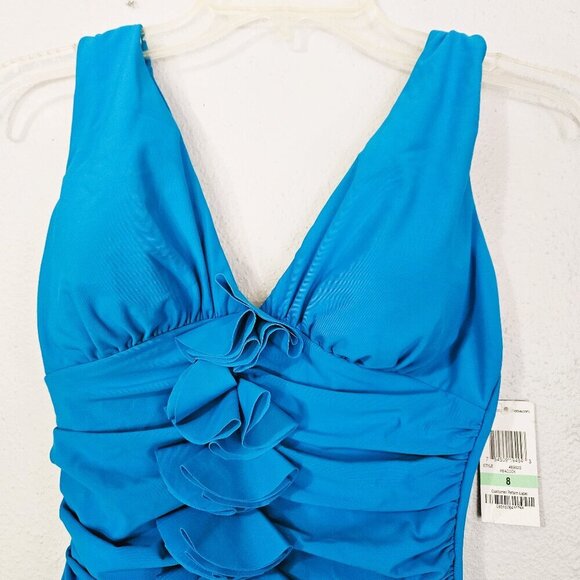 International Concepts Women's Swimsuit Front V-Neck One Piece Peacock Size 8 - Picture 2 of 8